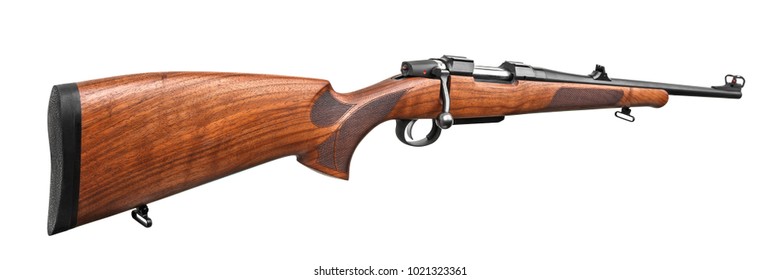 Wooden Hunting Rifle Isolated On White Background