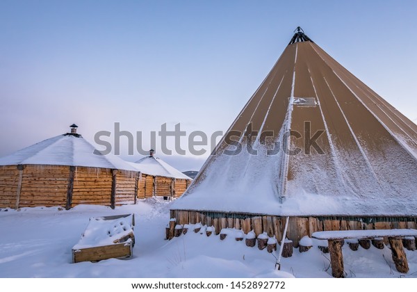 Wooden Huts Canvas Tent Permanent Sami Stock Photo Edit Now