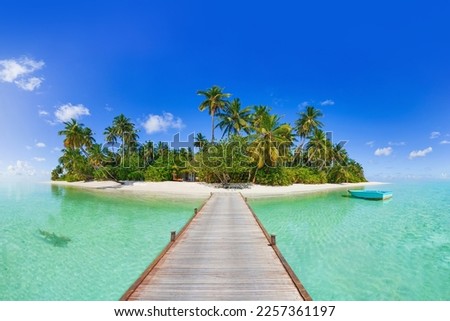  A wooden jetty in a Beautiful maldives tropical island - Panorama