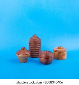 Wooden Jewelery Box Set With Blue Background