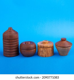 Wooden Jewelery Box Set With Blue Background