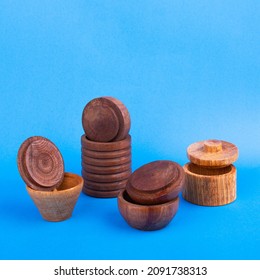 Wooden Jewelery Box Set With Blue Background