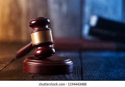 Wooden judge gavel, close-up view