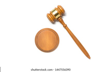 Wooden Judge Gavel Hammer Isolated On White Background.