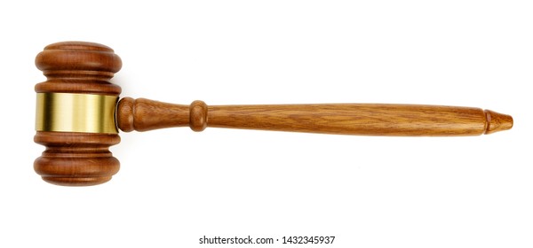 A wooden judge gavel isolated on white background  - Shutterstock ID 1432345937