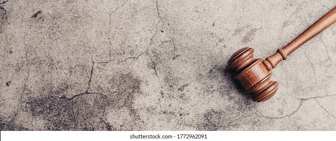 Wooden Judge Gavel On Gray Stone Background, Banner Law Concept