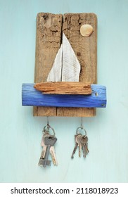 Wooden Key Holder Made Of Old Wood.