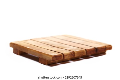 Wooden Kitchen Pot Holder From Olive Wood Isolated On White  