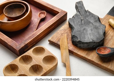 Wooden Kitchen Supplies On White Background