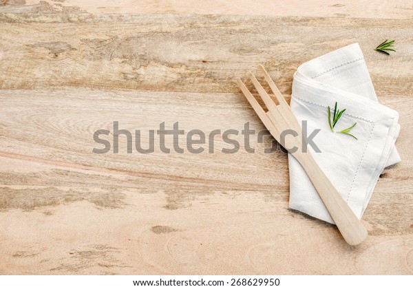 Wooden Kitchen Table Above Copy Space Stock Photo (Edit Now) 268629950