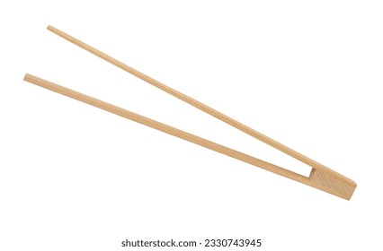 Wooden kitchen tongs isolated on a white