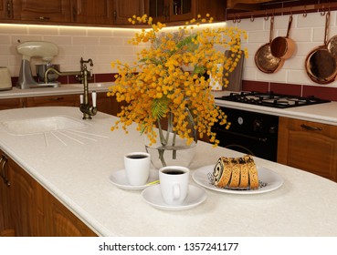 Wooden Kitchen Unit In Colonial Style Interior.modern Kitchen Interior Style Wooden Concept Modern Table And Kitchen Accessory 