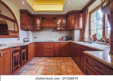 Wooden Kitchen Unit In Colonial Style Interior