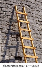 Wooden Ladder Against A Brick Wall