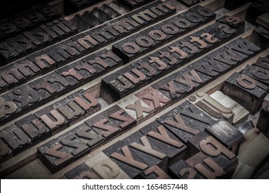 Wooden Letters Blocks From Old Letterpress Alphabet Used For Typesetting