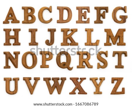 wooden letters A english alphabet on white background