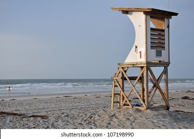 wooden lifeguard tower overlooking the Atlantic surf at Wrightsville Beach in Wilmington, North Carolina