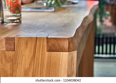 Wooden Live Edge Table In Solid Oak. Solid Oak Counter Top. Live Edge Counter Top