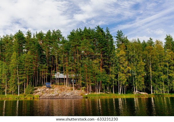 Wooden Log Cabin Lake Summer Rural Stock Photo Edit Now 633231230