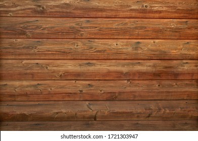 Wooden Log Cabin Texture - Interior Design In Traditional Houses. Abstract Background With Horizontal Lines And Natural Wood Pattern With Knots On A Log Wall.