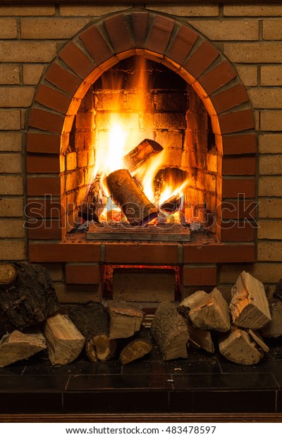 Wooden Logs Fire Fireplace Country Cottage Stock Photo Edit Now