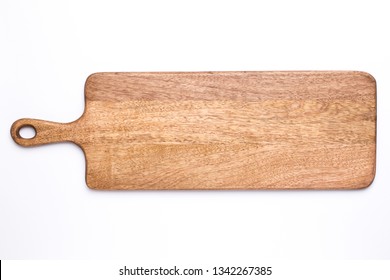 Wooden Long Kitchen Board On A White Background Top View Isolated