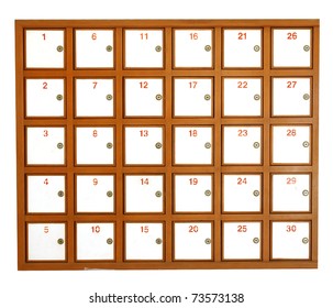 wooden mail box array tidy inside apartment
