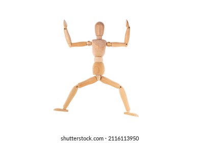 wooden man in a jump spread his arms isolated on a white background. Stretch concept. High quality photo - Powered by Shutterstock