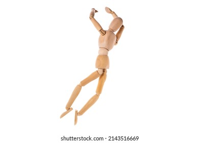 wooden man in a jump spread his arms isolated on a white background. Stretch concept. High quality photo - Powered by Shutterstock