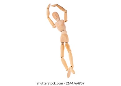 wooden man in a jump spread his arms isolated on a white background. Stretch concept. High quality photo - Powered by Shutterstock