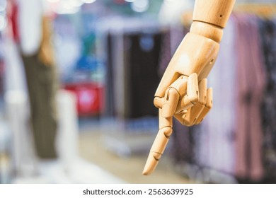 Wooden mannequin hand or finger with copy space - Powered by Shutterstock