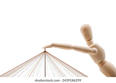 Wooden Mannequin with Hand on  Converging Multi-colored Sewing Thread on white background - Powered by Shutterstock