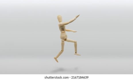 Wooden Mannequin, a layup with defense, floating, plain background, gesture, pose                           - Powered by Shutterstock