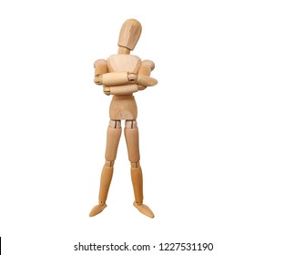 Wooden mannequin stand cross one's arm on white background and clipping path. - Powered by Shutterstock