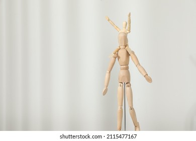 Wooden Mannequins Of Parent With Child On Light Background, Space For Text. Family Day