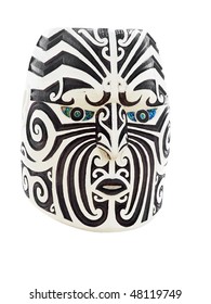 Wooden Maori Face With Traditional Moko Or Tattoo