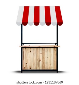 Wooden Market Stand On White Background.