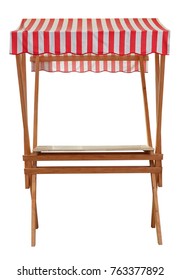 Wooden Market Stand Stall With Red White Striped Awning