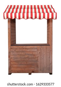 Wooden Market Stand Stall With Striped Awning 