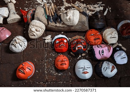 Wooden masks of Sundanese tribe in West Java, Indonesia