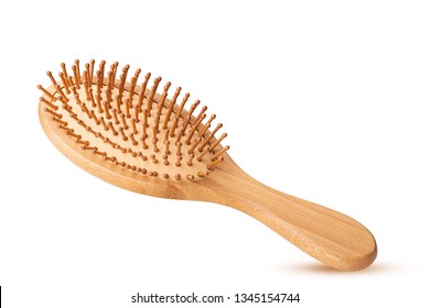 Wooden massage hairbrush isolated on white background. Clipping Path. Full depth of field. - Shutterstock ID 1345154744