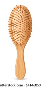 Wooden massage hairbrush isolated on white background. Clipping Path. Full depth of field.