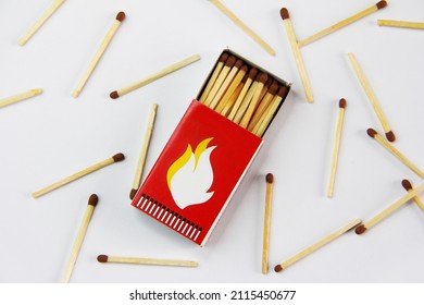 Wooden Matches For Lighting A Fire In A Paper Box