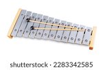 wooden metal plate xylophone educational musical instrument with sticks isolated on white background. music  school education concept
