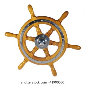 Wooden Metal Wheel Steering Us White Background