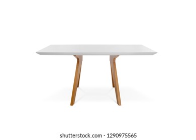 Wooden Modern Table Isolated On White Background.