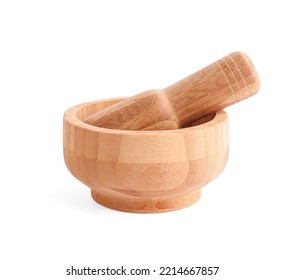 Wooden Mortar And Pestle On White Background