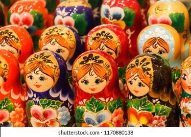 Wooden Nesting Dolls or Russian Matryoshka Dolls for sale in Russia, Matryoshka dolls - traditional Russian souvenirs for foreign tourists