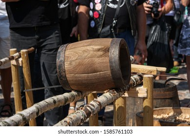 Wooden Oak Barrel Before Burning Inside