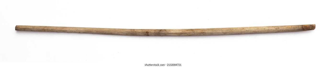 Wooden Old Walking Stick Isolated On White Background